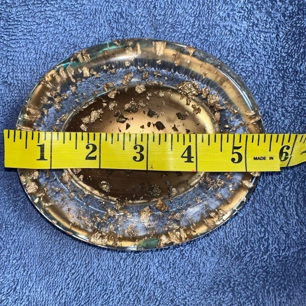 Nicole Miller Gold Flake Large Bathroom Soap Dish Clear Lucite Resin Oval Shape